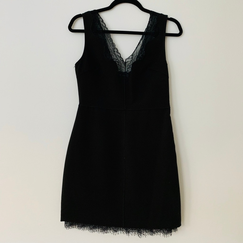 Black Midi Bodycon Dress with Lace Trim